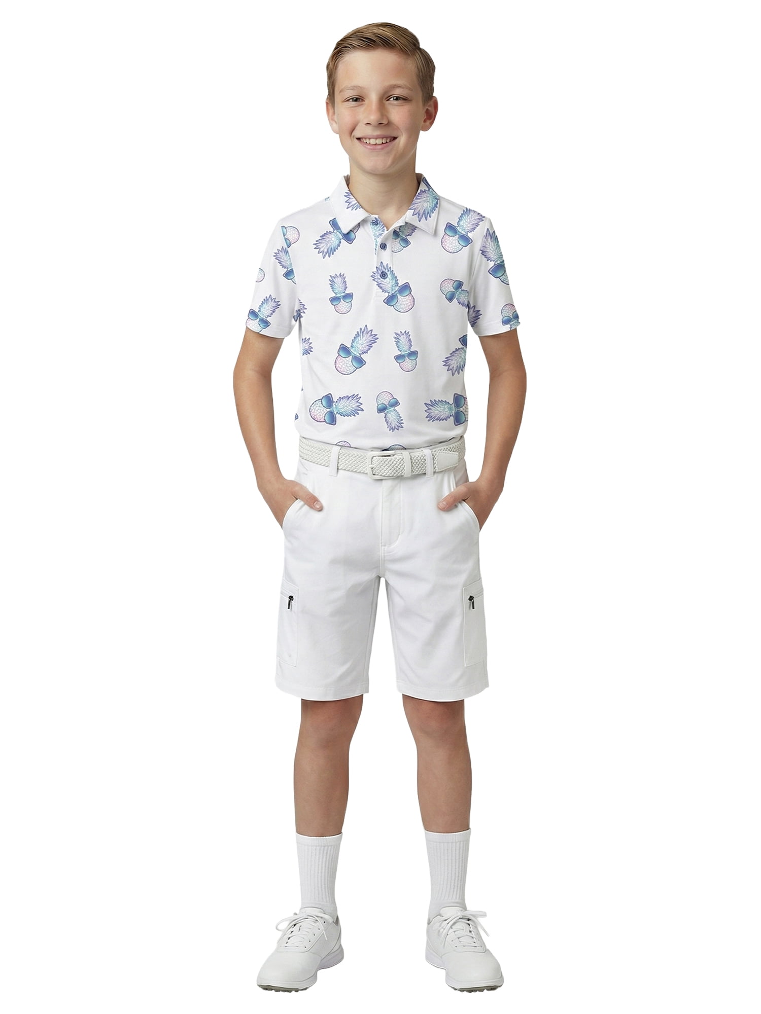 Birdie Bound Boys Print Performance Golf Polo Shirt with UPF50, Sizes XS-XL
