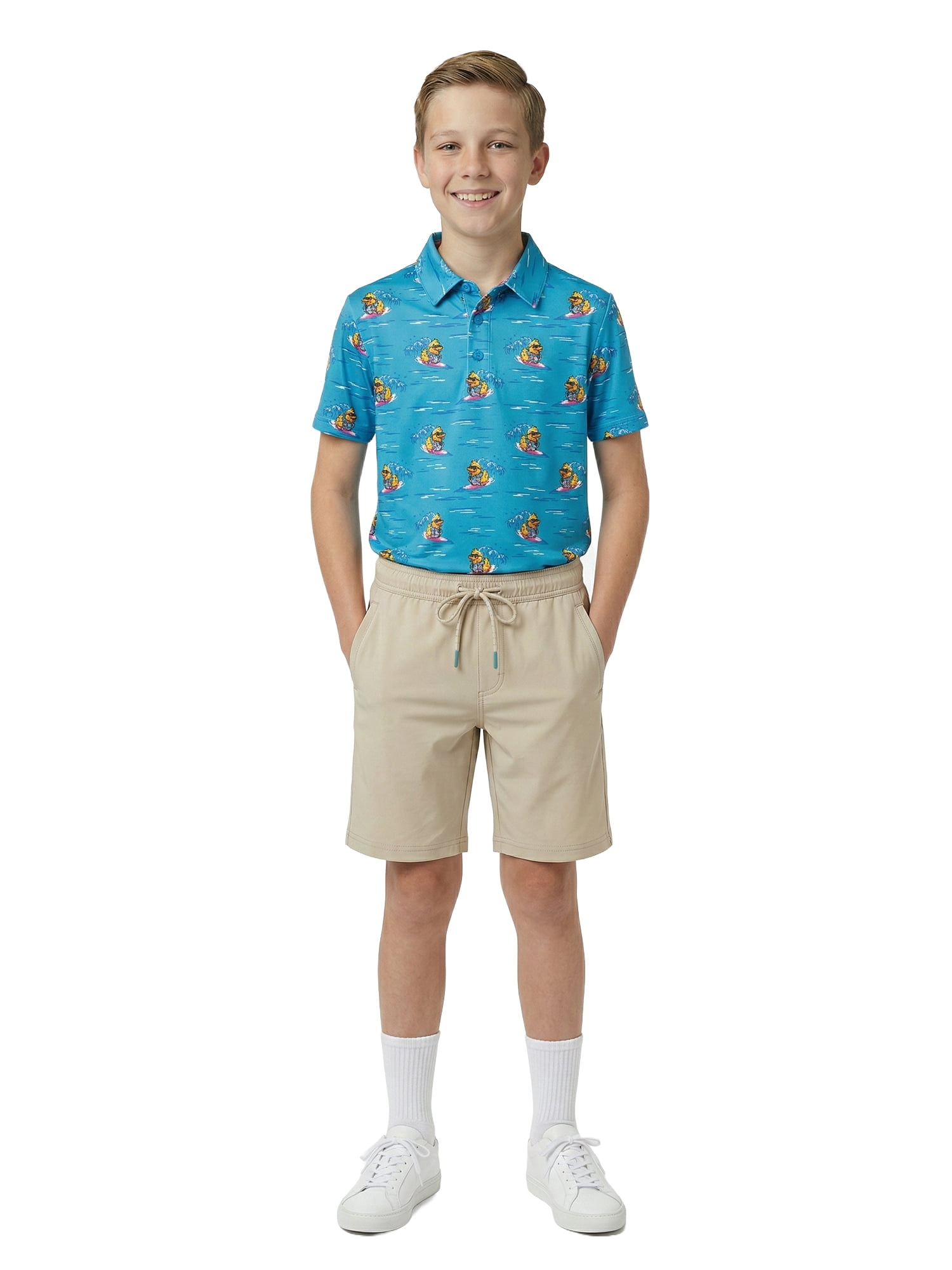 Birdie Bound Boys Rubber Ducky Print Polo Top with UV 30, Sizes XS-XL
