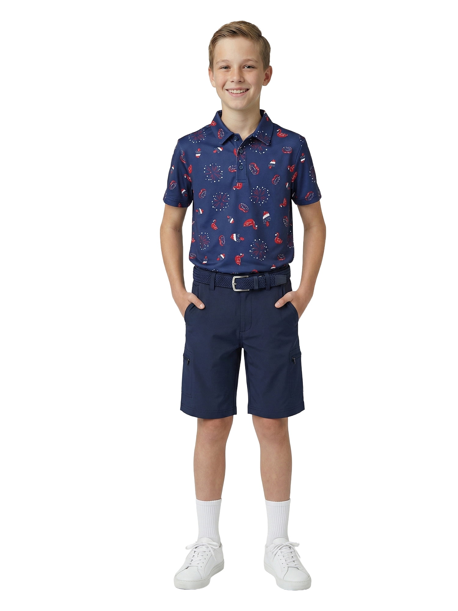 Birdie Bound Boys Performance Floatie Flamingo Golf Polo Shirt, Sizes XS-XL