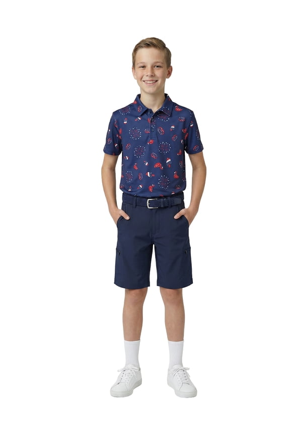 Boys Performance Floatie Flamingo Golf Polo Shirt, Sizes XS-XL