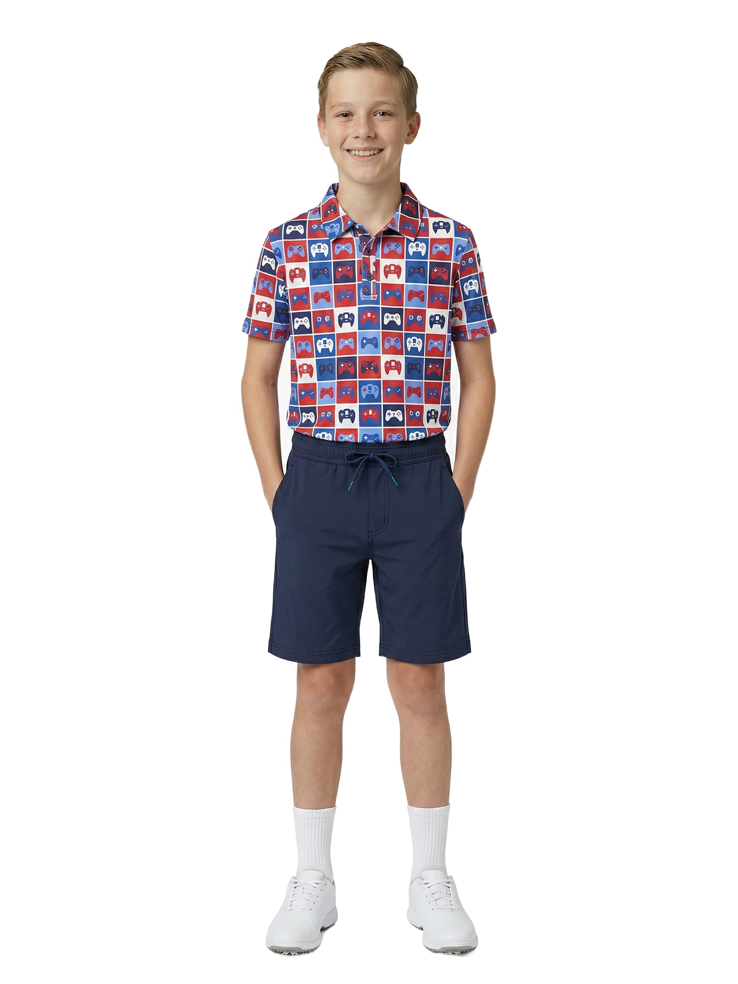 Birdie Bound Boys Performance Gamer Grid Golf Polo Shirt, Sizes XS-XL