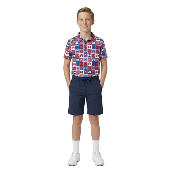 Birdie Bound Boys Performance Gamer Grid Golf Polo Shirt, Sizes XS-XL