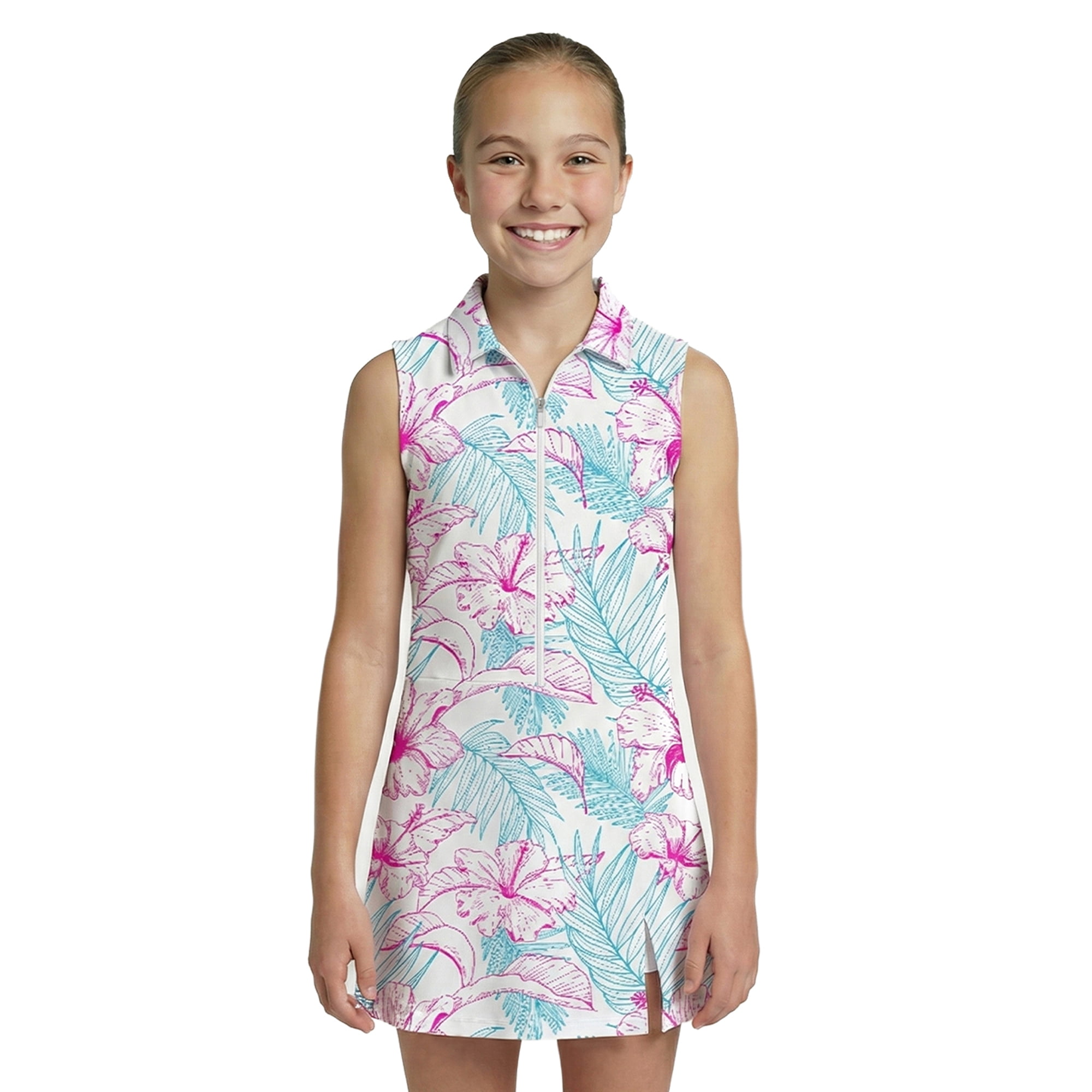 Birdie Bound Girls Hibiscus Tropical Sleeveless Polo Dress, Sizes XS-XL