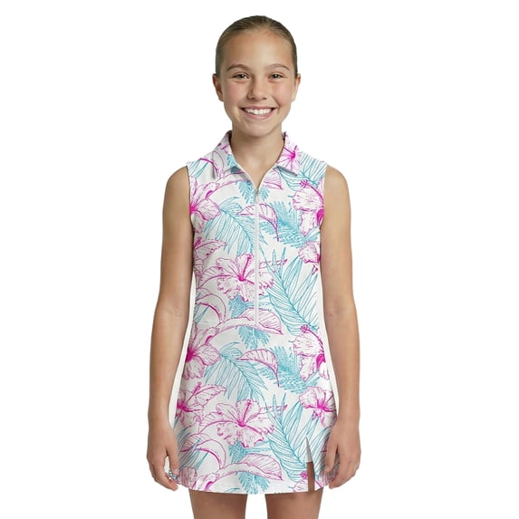 Birdie Bound Girls Hibiscus Tropical Sleeveless Polo Dress, Sizes XS-XL