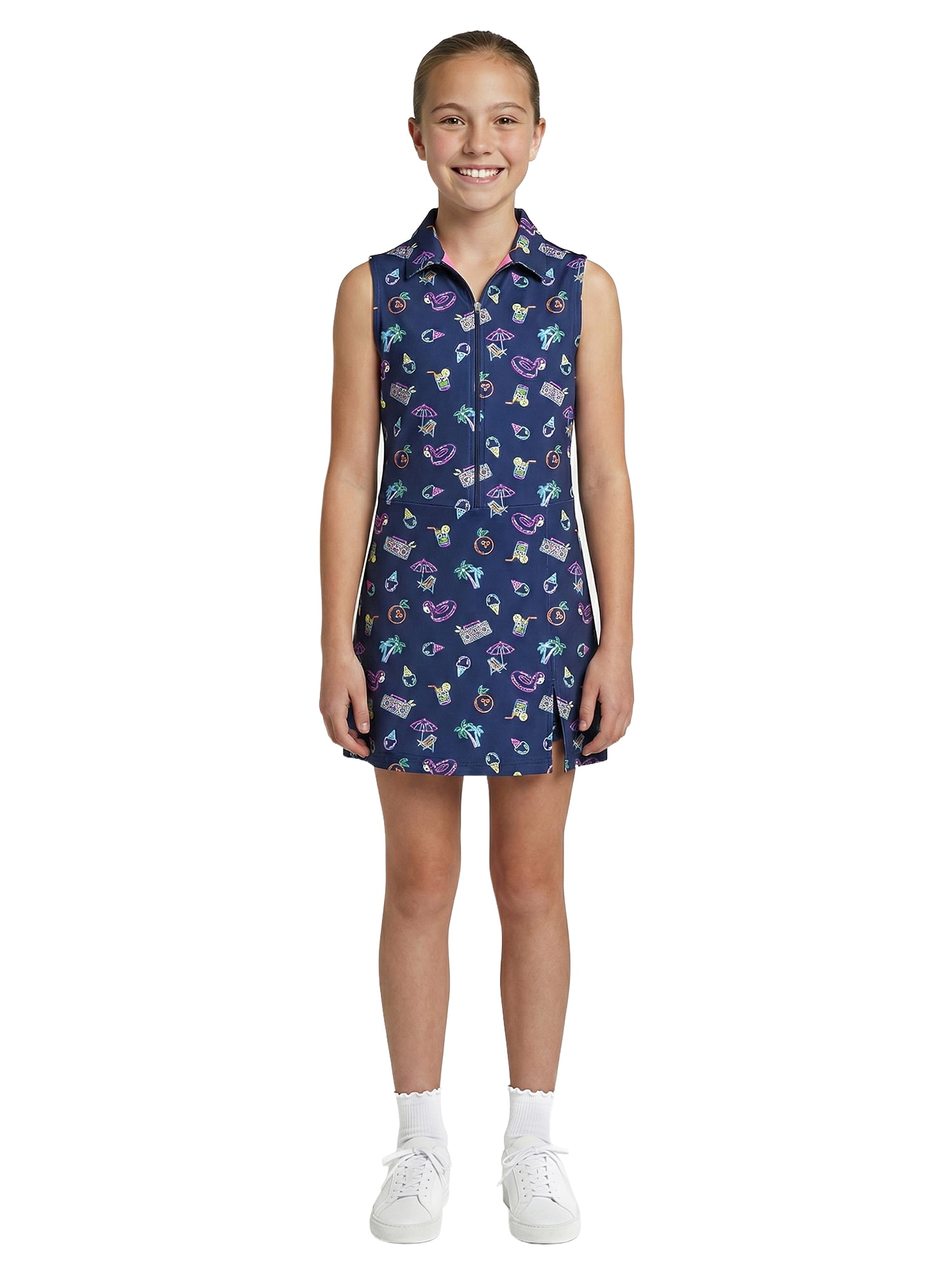 Birdie Bound Girls Neon Pool Party Sleeveless Polo Dress, Sizes XS-XL