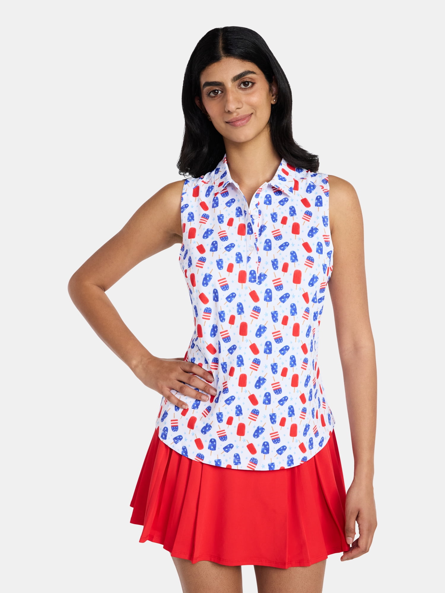 Birdie Bound Women's Gemma Sleeveless Print Golf Polo Shirt with UPF 30+, Sizes XS-XXL
