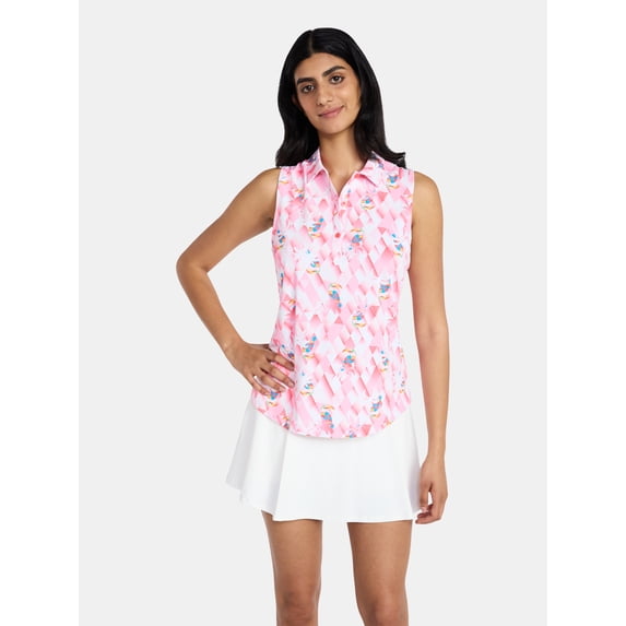 Birdie Bound Women's Gemma Sleeveless Print Golf Polo Shirt with UPF 30+, Sizes XS-XXL