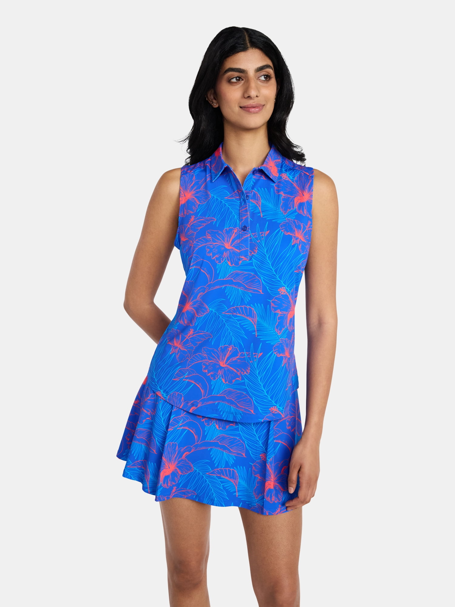 Birdie Bound Women's Gemma Sleeveless Print Golf Polo Shirt with UPF 30+, Sizes XS-XXL