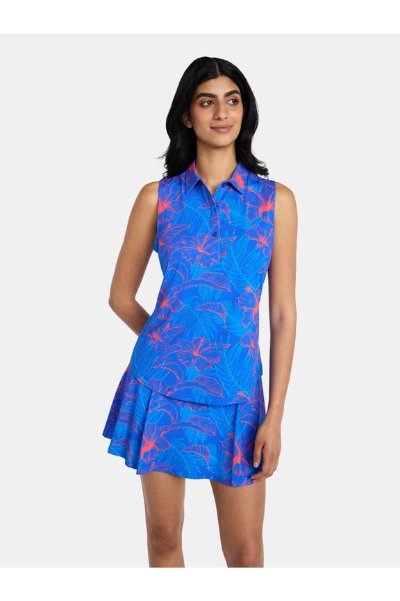 Women's Gemma Sleeveless Print Golf Polo Shirt with UPF 30+, Sizes XS-XXL