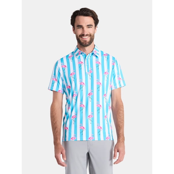 Birdie Bound Men's Beverly Stripe Flamingos Print Polo, Sizes XS-4XLT