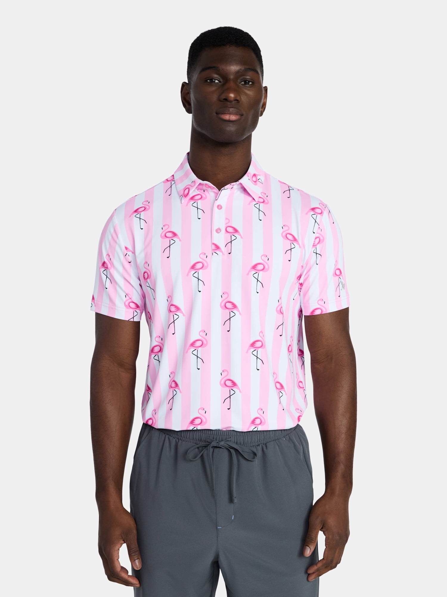 Birdie Bound Men's and Big and Tall Men's Beverly Flamingo Print Polo Shirt, Sizes XS-4XLT