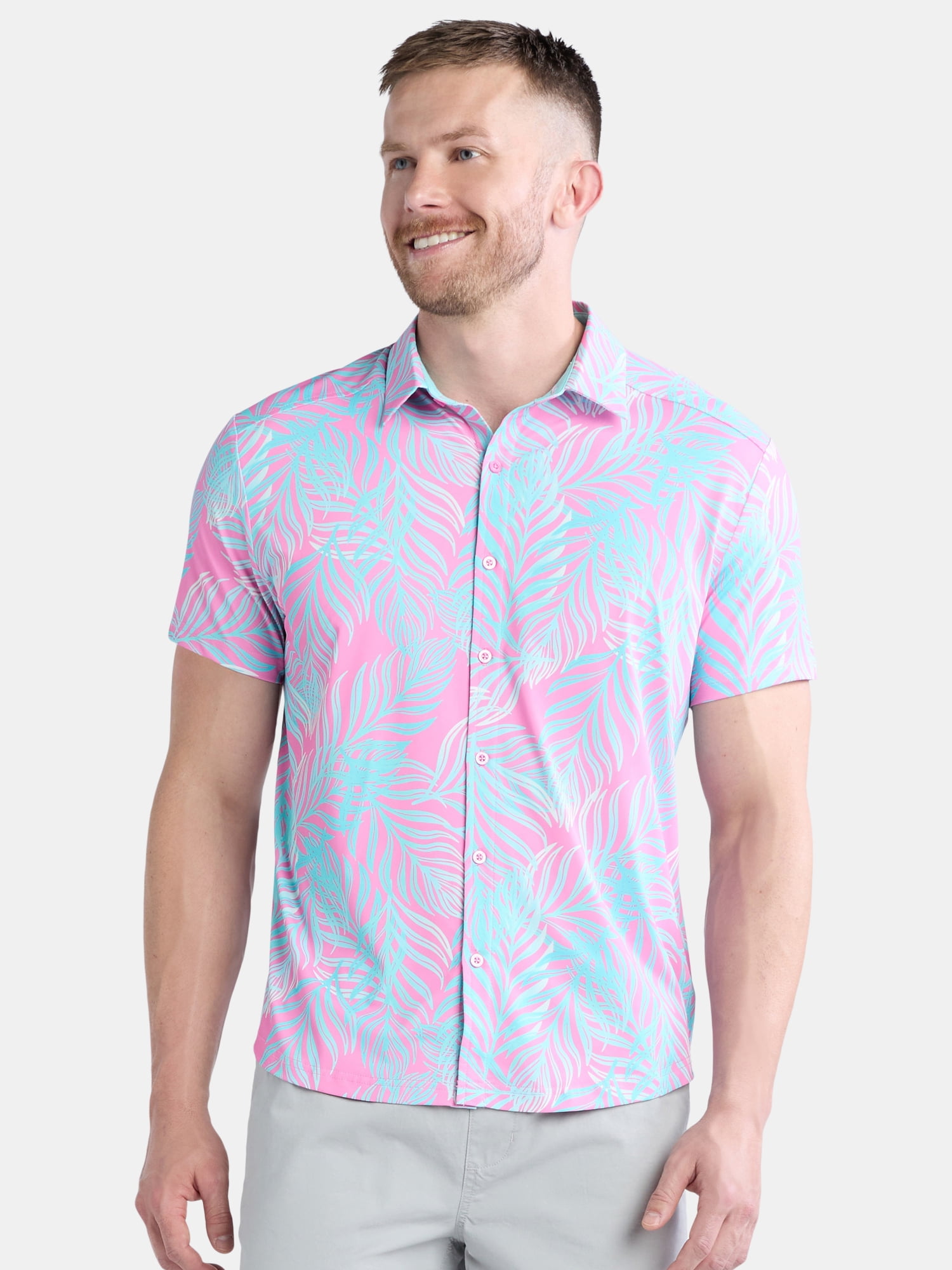 Men's & Big Men's Solid and Patterned Performance Resort Short Sleeve Button Up Golf Shirt, Sizes XS-5XL