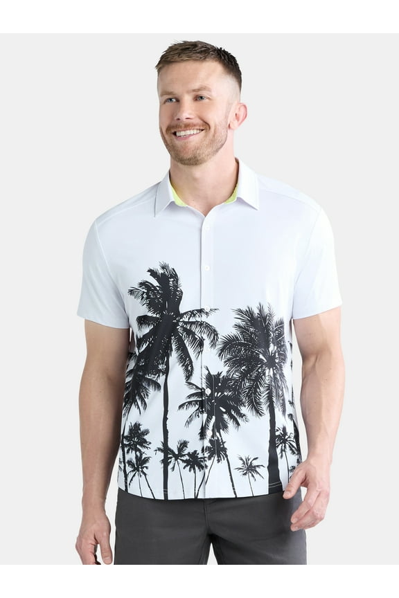 Men's & Big Men's Solid and Patterned Performance Resort Short Sleeve Button Up Golf Shirt, Sizes XS-5XL