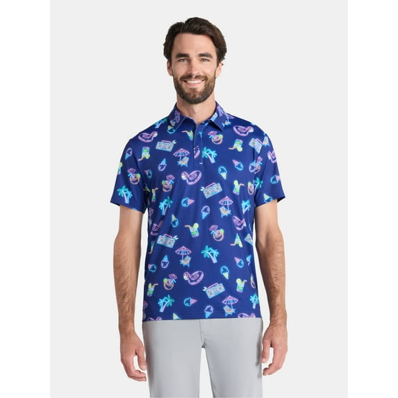 Birdie Bound Men's and Big Men's Neon Pool Party Print Polo Golf Shirt, Sizes S-3XL
