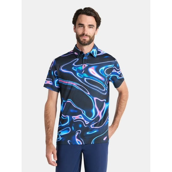 Birdie Bound Men's and Big Men's Dark Chrome Print Polo Golf Shirt, Sizes S-3XL