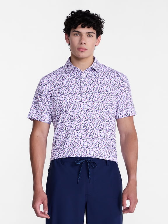 Men's and Big Men's Ditsy Ivy Golf Polo Shirt, Sizes XS-4XLT