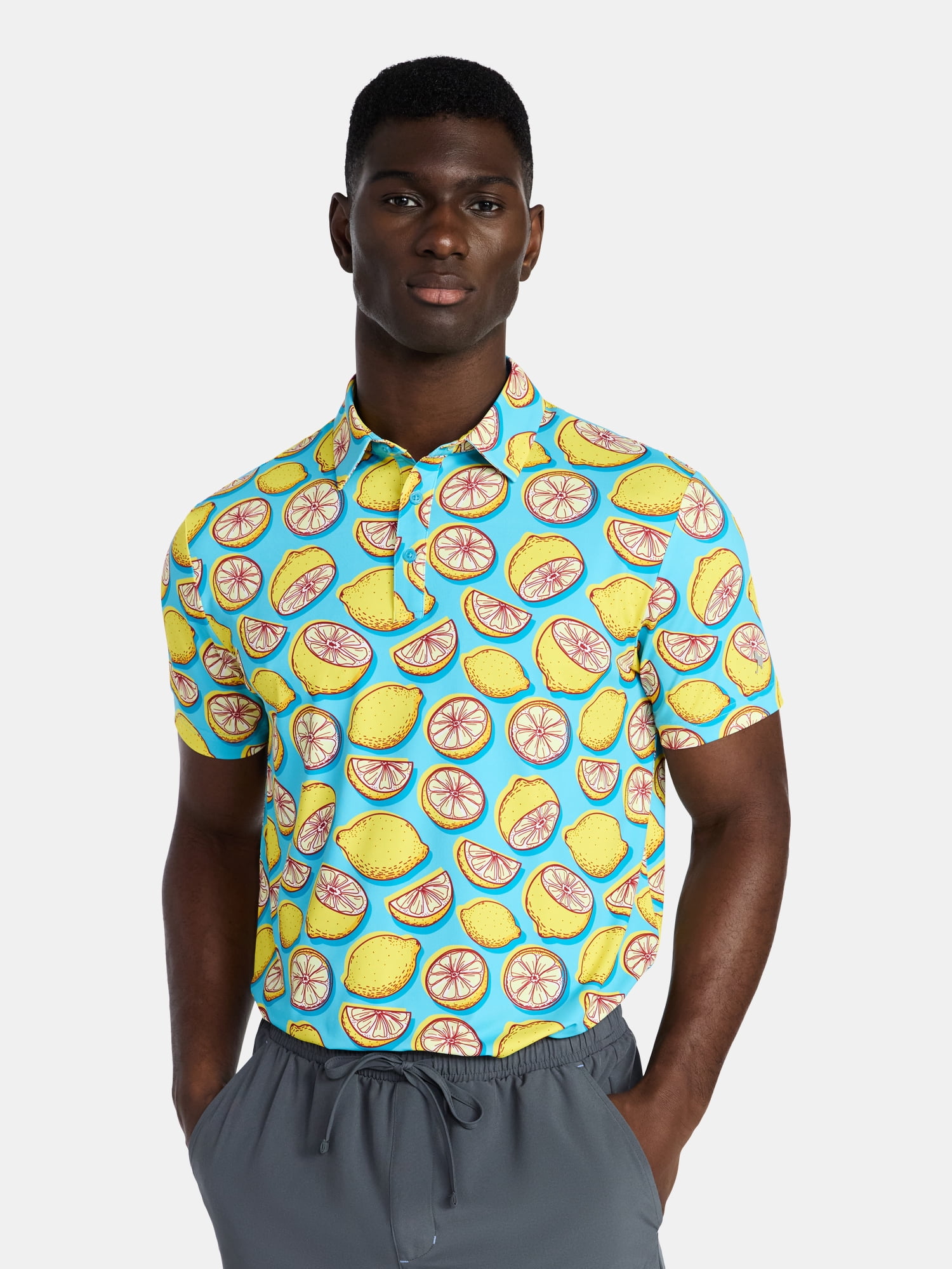Birdie Bound Men's and Big and Tall Men's Lemon Print Polo Shirt, Sizes XS-4XLT