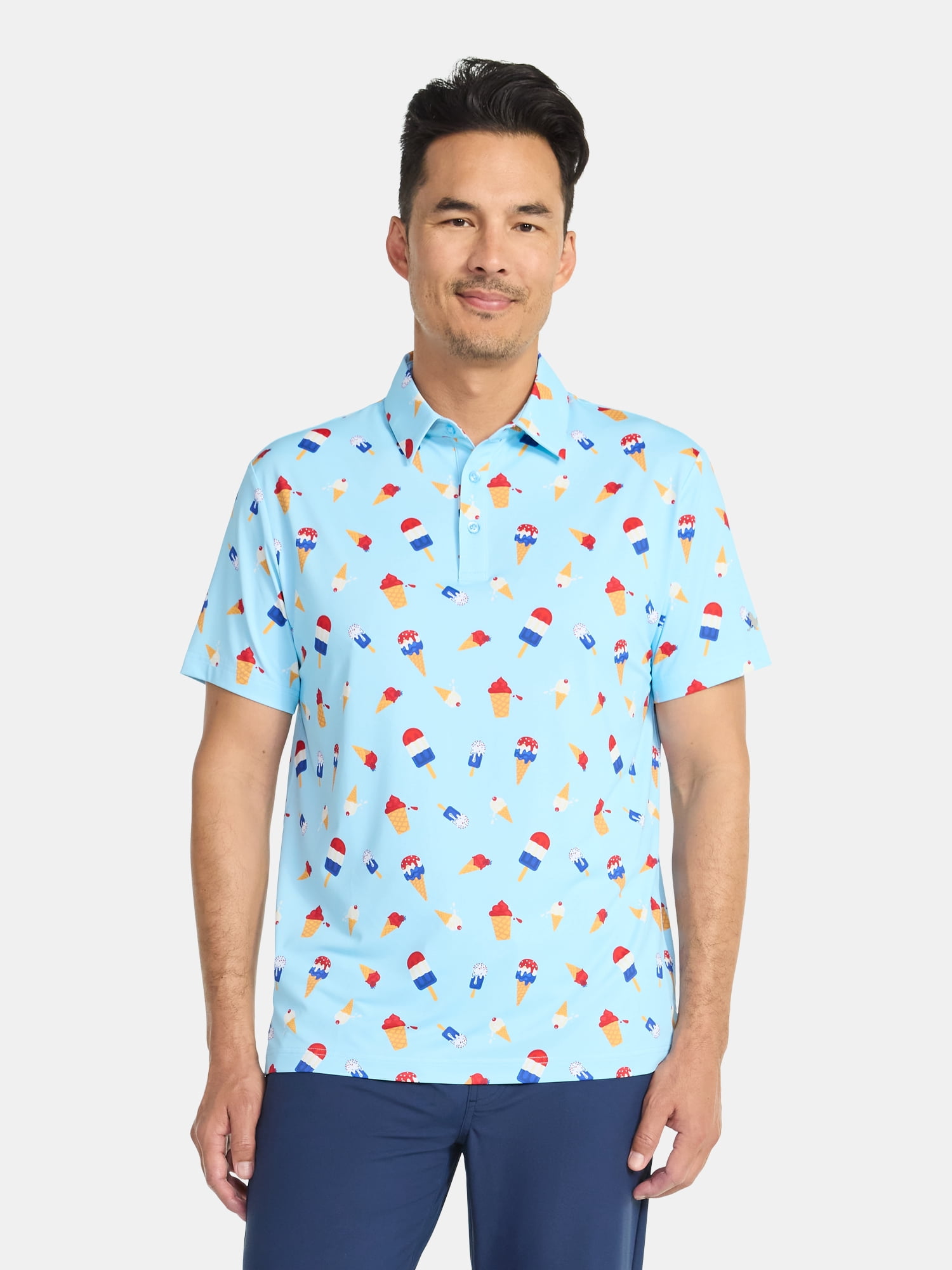Birdie Bound Men's and Big & Tall Men's Ice Cream Drip Print Polo Shirt, Sizes XS-4XLT