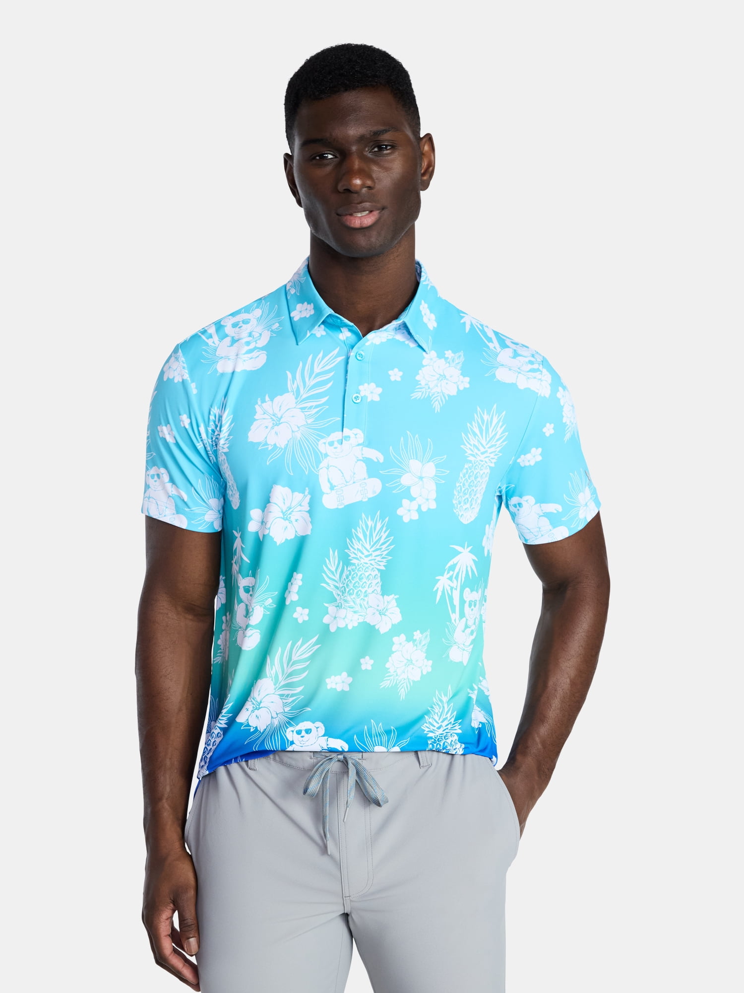 Birdie Bound Men's and Big & Tall Ombre Teddy Print Polo Shirt, Sizes XS-4XLT