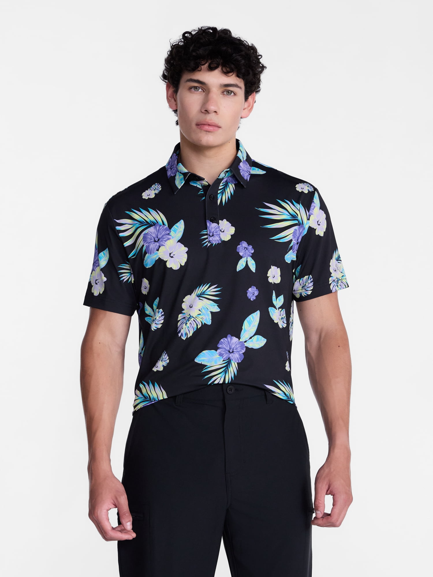 Birdie Bound Men's and Big Men's Printed Bloom Flowers Polo Shirt, Sizes XS-4XLT