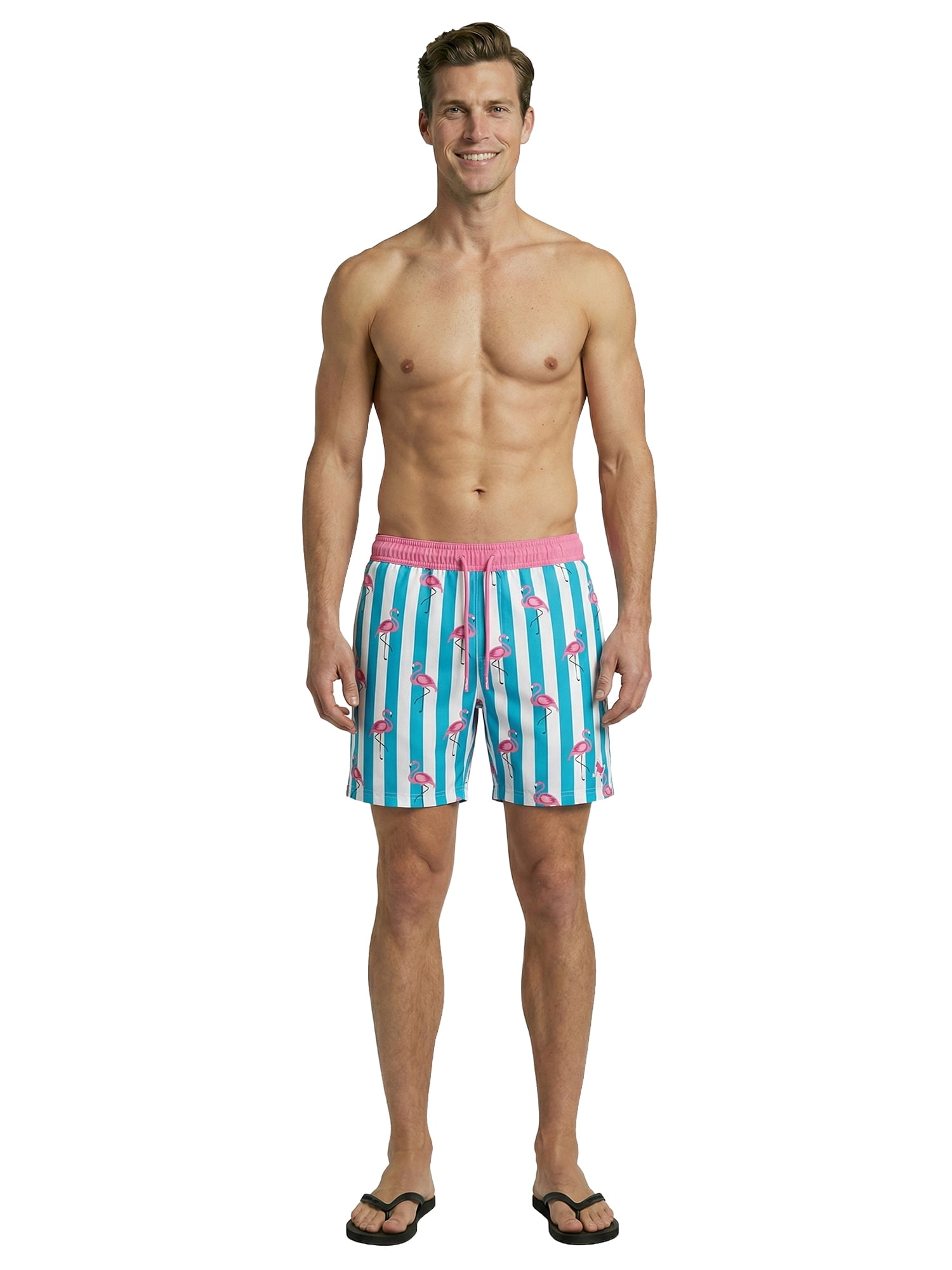Birdie Bound Men's Printed Flamingos Swim Trunks, Sizes S-3XL