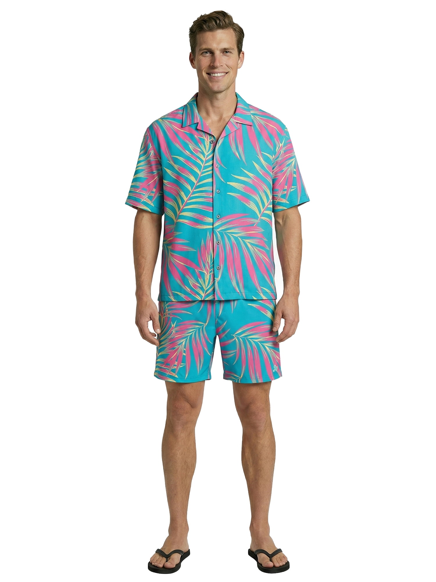 Birdie Bound Men's Printed Leaves Pops Swim Trunks, Sizes S-3XL
