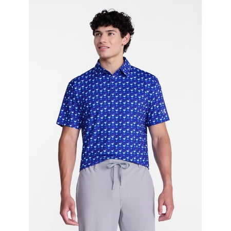 Birdie Bound Men's and Big Men's Printed Martini Glass Polo Shirt, Sizes XS-4XLT
