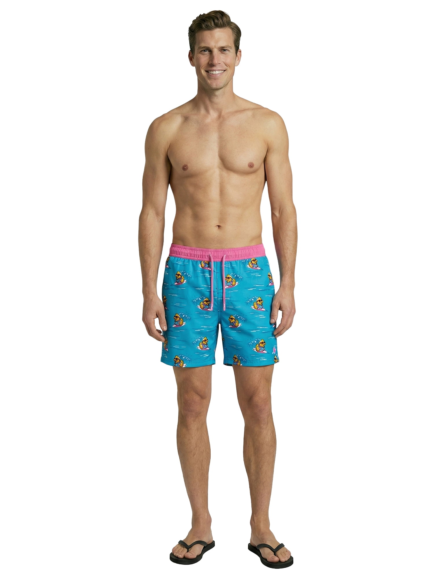 Birdie Bound Men's Printed Surfing Ducks Swim Trunks, Sizes S-3XL
