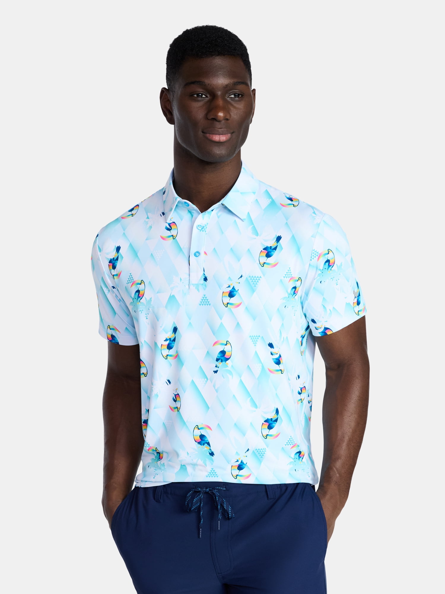 Birdie Bound Men's and Men's Big & Tall Toucan Prism Polo Shirt