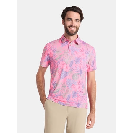 Birdie Bound Men's and Big Men's Tropical Stripes Polo Golf Shirt, Sizes S-5XL