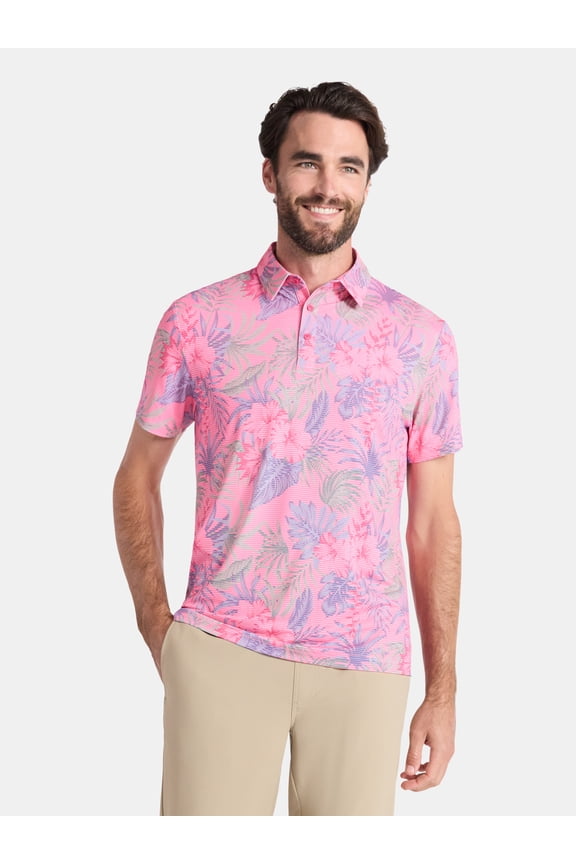 Men's and Big Men's Tropical Stripes Polo Golf Shirt, Sizes S-5XL