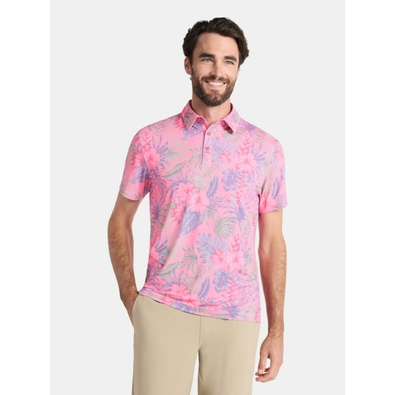 Birdie Bound Men's and Big Men's Tropical Stripes Polo Golf Shirt, Sizes S-3XL