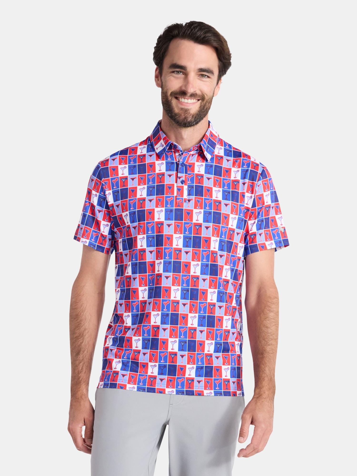 Birdie Bound Men's and Big & Tall Men's Cocktails Print Polo Golf Shirt, Sizes XS-4XLT