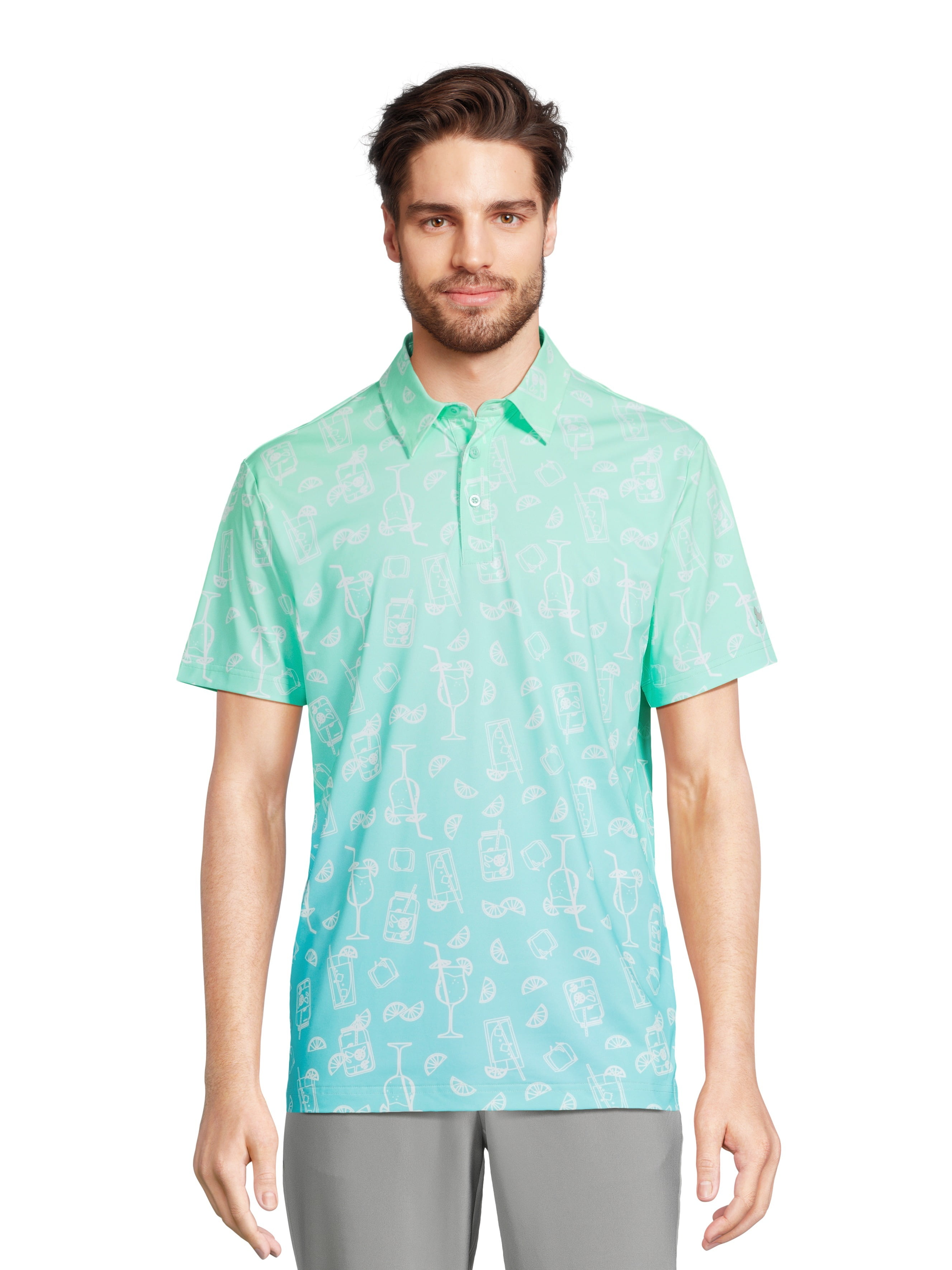 Birdie Bound Men's and Big Men's Graphic Print Drinks Golf Polo Shirt, Sizes S-3XL