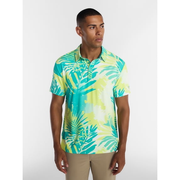 Birdie Bound Men's and Big Men's Grunge Leaves Polo Shirt, Sizes XS-4XLT