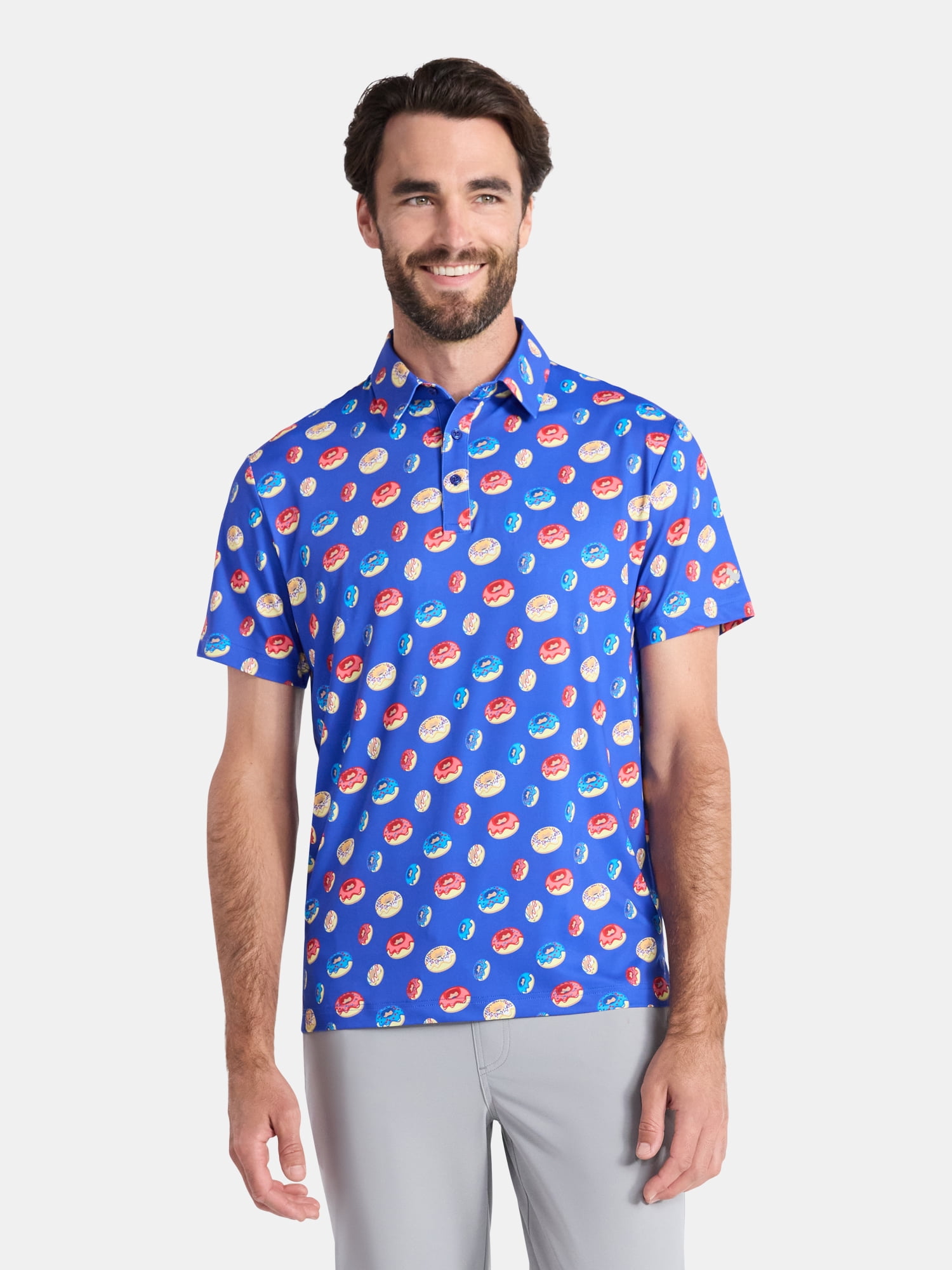 Birdie Bound Men's and Big & Tall Men's Liberty Donuts Print Polo Golf Shirt, Sizes XS-4XLT