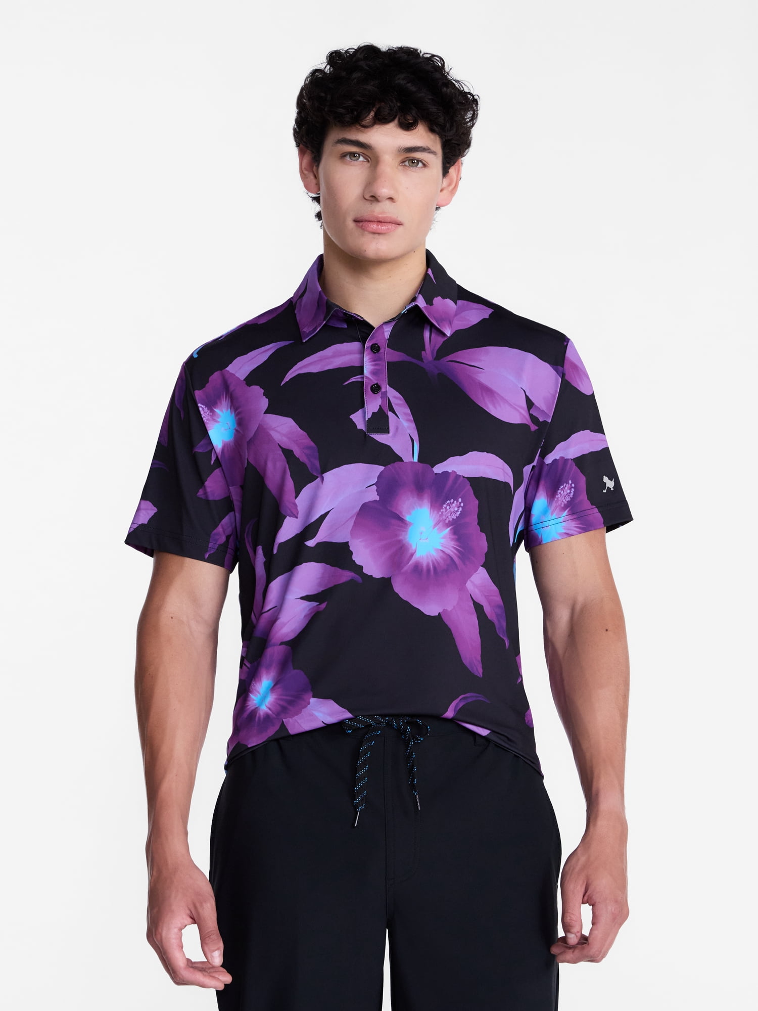 Birdie Bound Men's and Big Men's Midnight Bloom Polo Shirt, Sizes XS-4XLT