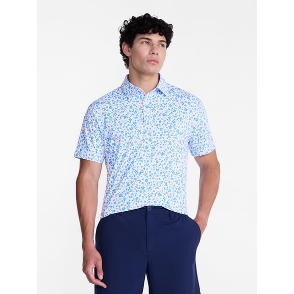 Birdie Bound Men's and Big Men's Ditsy Leopard Floral Golf Polo Shirt, Sizes XS-4XLT