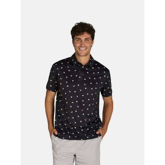 Birdie Bound Men's and Big Men’s Printed Golf Polo Shirt with UPF50+, Sizes S-3XL