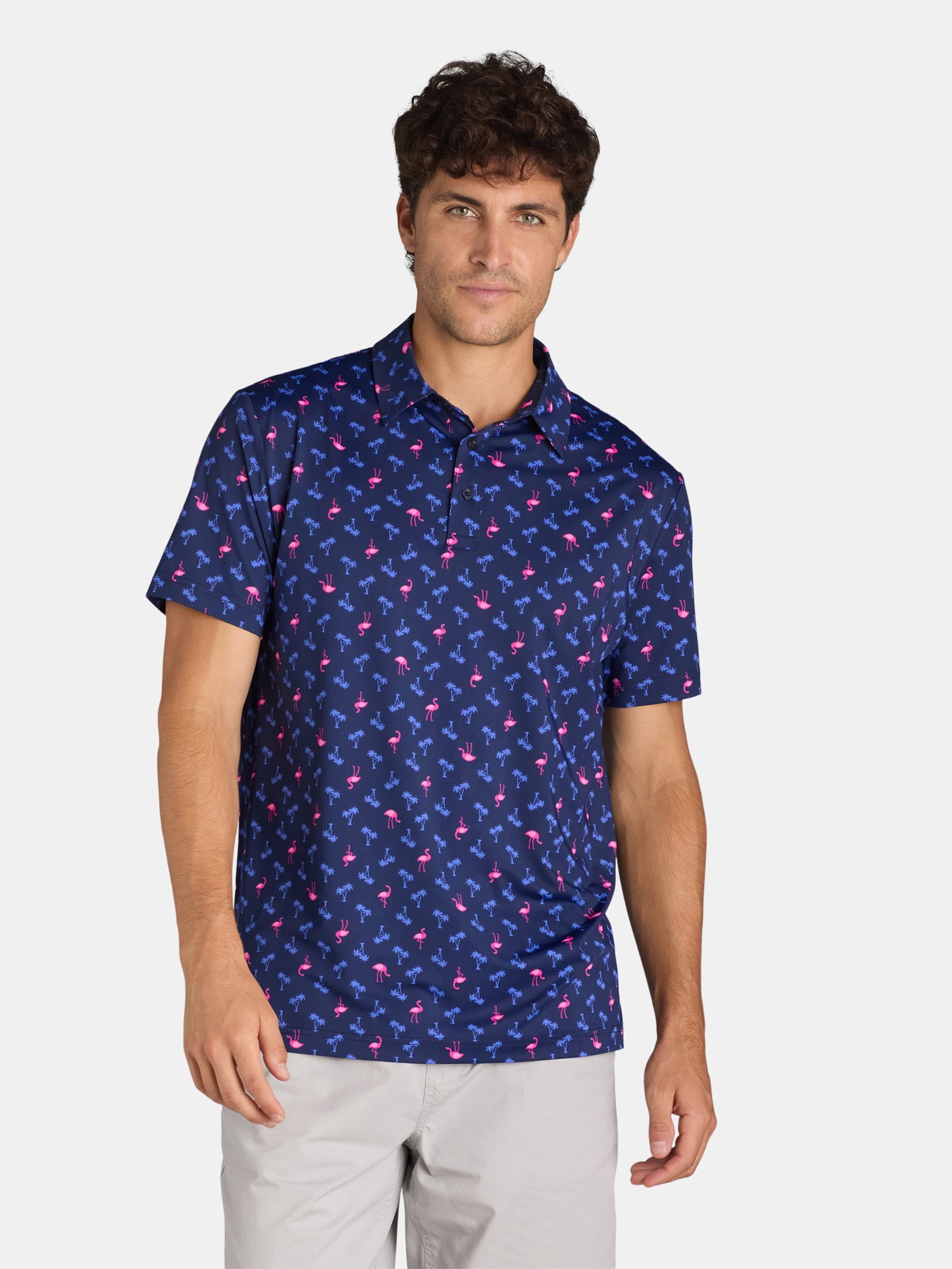 Birdie Bound Men's and Big Men’s Printed Golf Polo Shirt with UPF50+, Sizes S-3XL