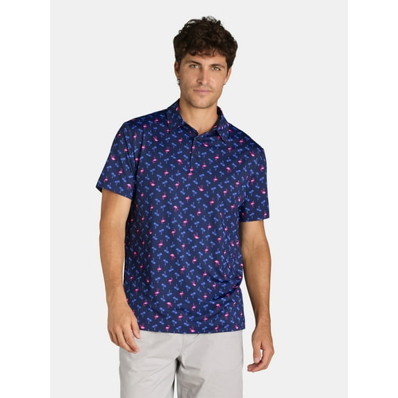 Birdie Bound Men's and Big Men’s Printed Golf Polo Shirt with UPF50+, Sizes S-3XL