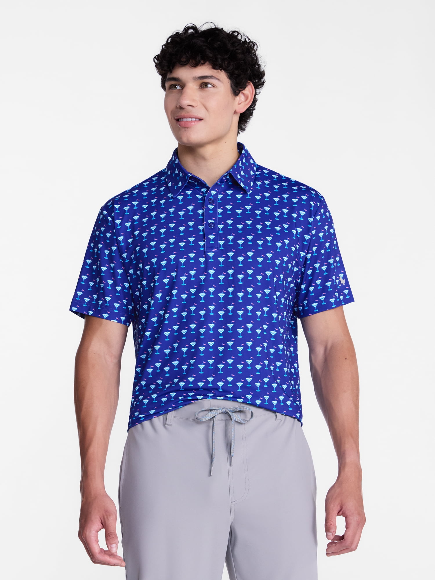 Birdie Bound Men's and Big Men's Printed Martini Glass Polo Shirt, Sizes XS-4XLT