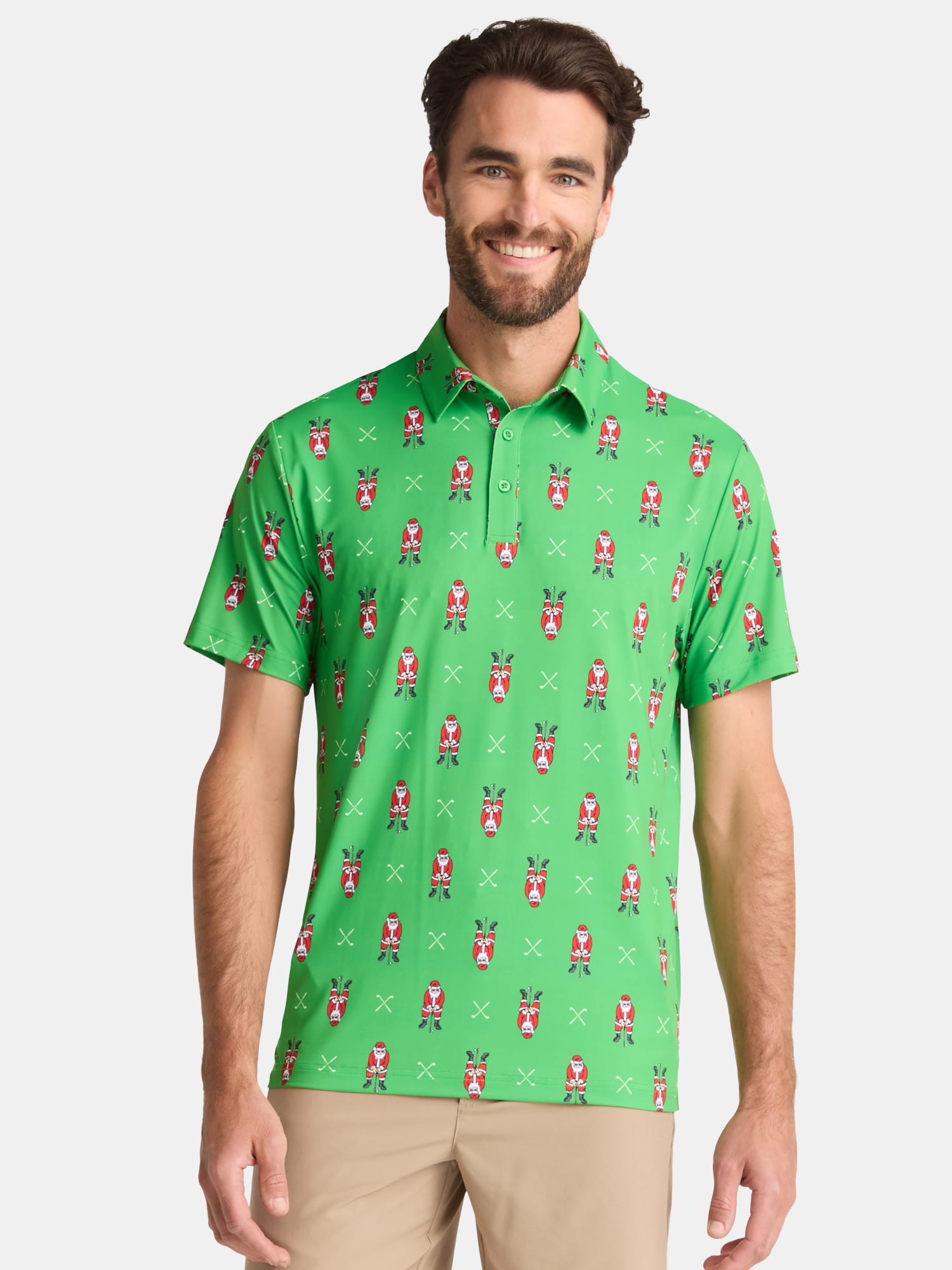 Birdie Bound Men's and Big Men's Santa Golfing Polo, Sizes S to