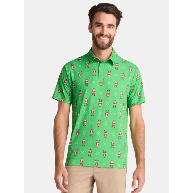 Birdie Bound Men's and Big Men's Santa Golfing Polo, Sizes S to 5XL