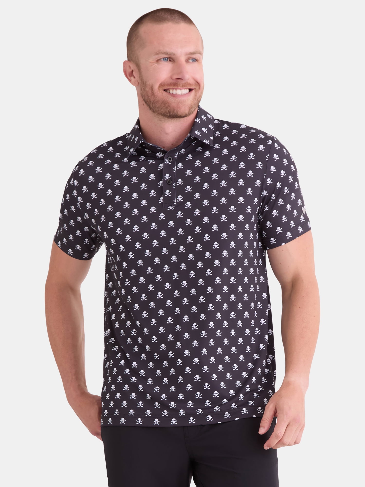 Birdie Bound Men's and Big Men's Halloween Skull Skeleton Head Print Golf Polo Shirt with Short Sleeves, Sizes S-5XL
