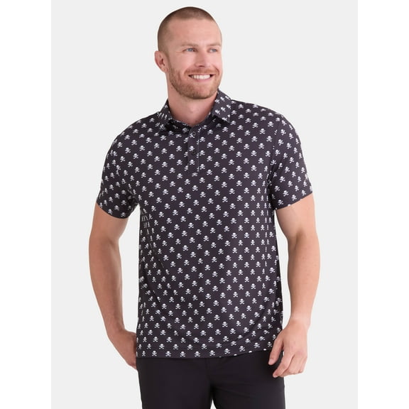 Birdie Bound Men's and Big Men's Halloween Skull Skeleton Head Print Golf Polo Shirt with Short Sleeves, Sizes S-5XL