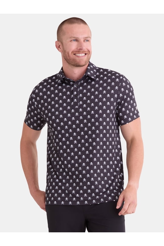 Men's and Big Men's Halloween Skull Skeleton Head Print Golf Polo Shirt with Short Sleeves, Sizes S-5XL