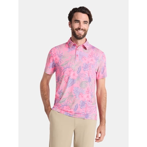 Men's and Big Men's Tropical Stripes Polo Golf Shirt, Sizes XS-5XL