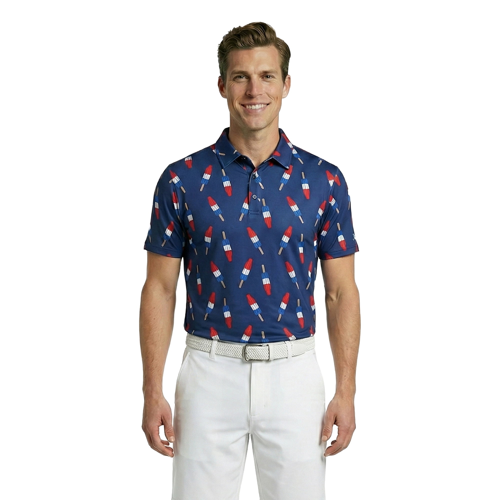 Birdie Bound Men's and Big & Tall Firecracker Popsicle Print America 250 Polo Top, Sizes XS-4XLT