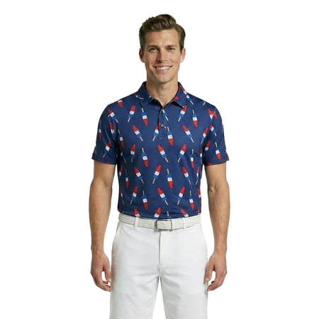 Birdie Bound Men's and Big & Tall Firecracker Popsicle Print America 250 Polo Top, Sizes XS-4XLT